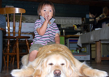 おおきなワンちゃんに乗って指シャブリ